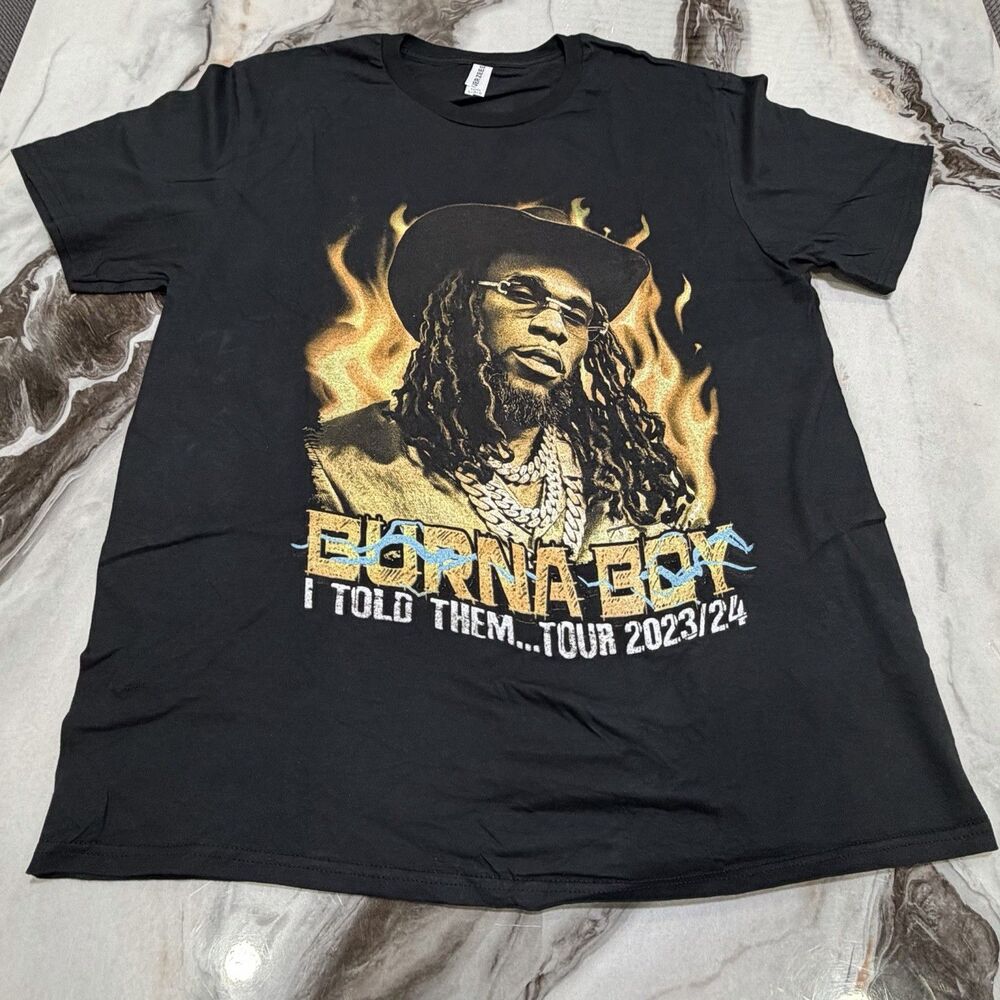 Burna Boy T-Shirt I Told Them Tour 2023/24 Black Graphic Tee Mens Size L